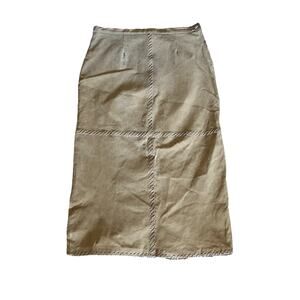 Vtg SELENE Leather Midi Skirt Sz L Tan Patch Western Cowgirl 34” Waist